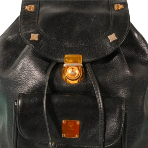MCM AUTHENTIC LEATHER  BACKPACK  WITH GOLD HARDWARE EUC main image 11
